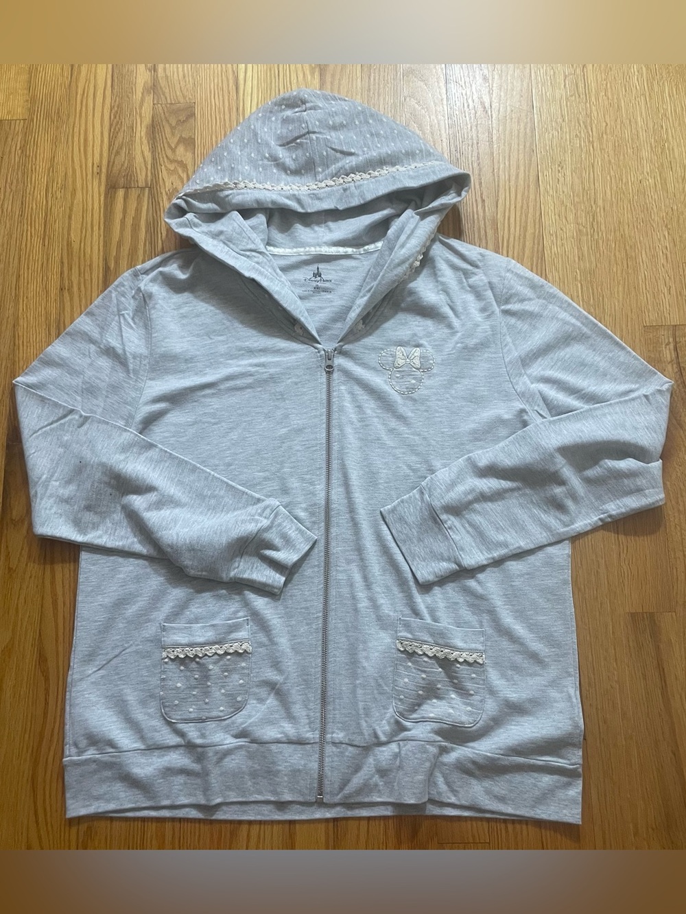Walt Disney Parks Minnie Mouse Full Zip Hooded Sweatshirt Hoodie Size XXL - Gray